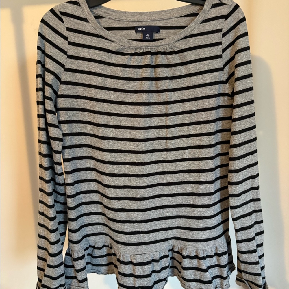 GAP Kids Heather Gray & Black Striped Tee